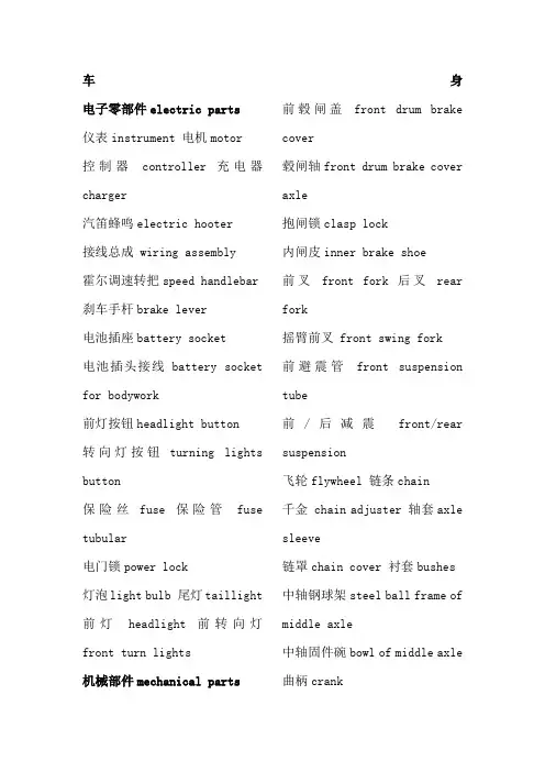 电动车英语词汇整理