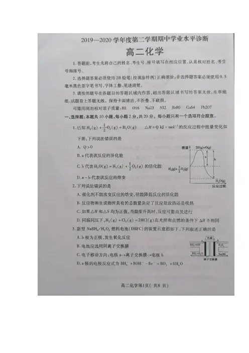 山东省烟台市2019_2020学年高二化学下学期期中试题(PDF)