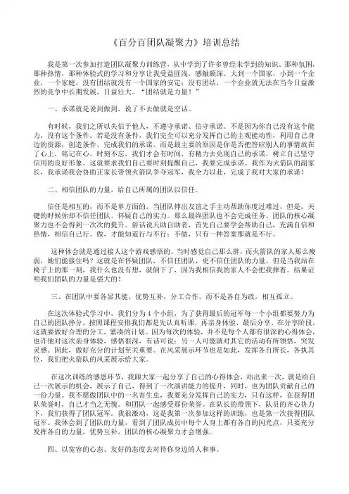 《团队凝聚力》培训总结