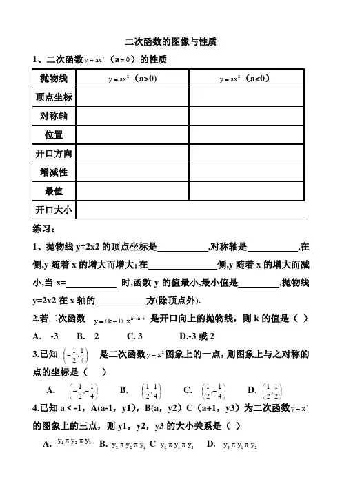 二次函数的图像与性质第一课时作业