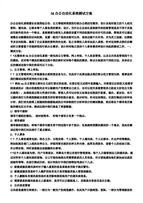 OA办公自动化系统测试方案