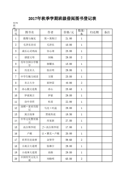 班级图书借阅登记表