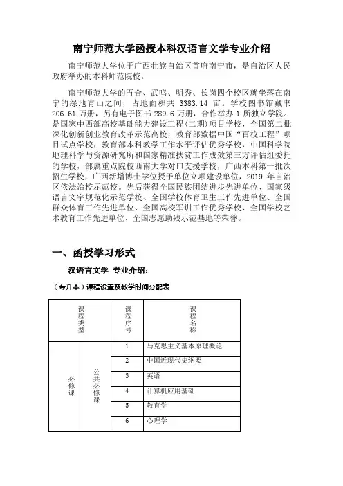 南宁师范大学函授本科汉语言文学专业介绍