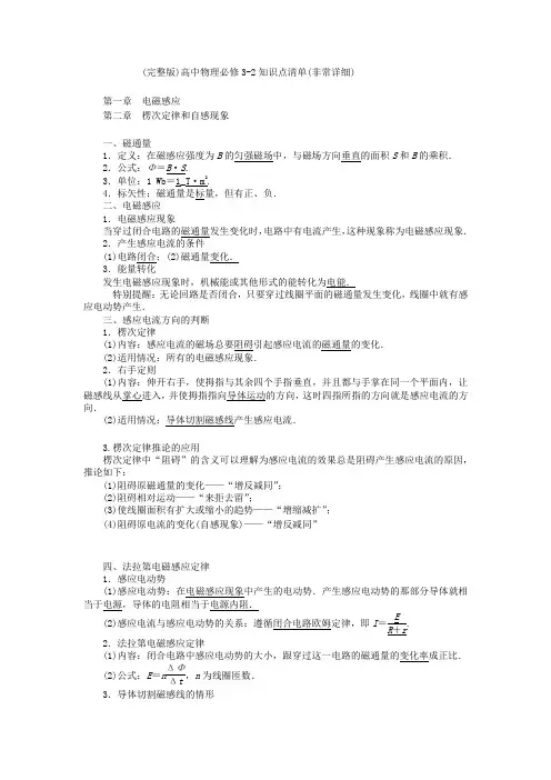 (完整版)高中物理选修3-2知识点清单(非常详细) 
