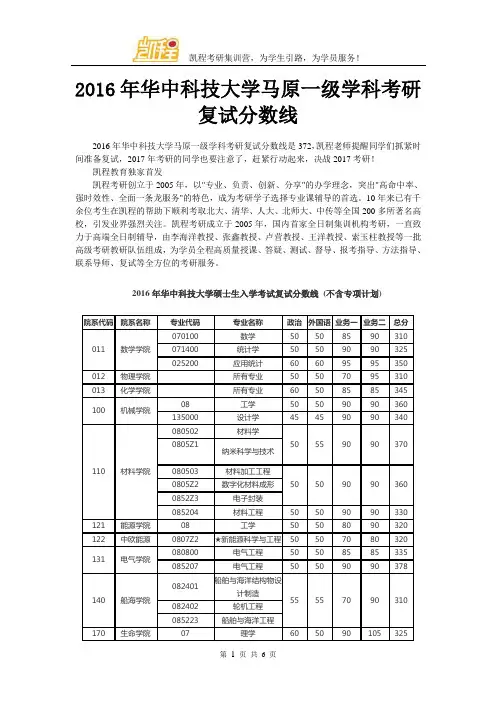 2016年华中科技大学马原一级学科考研复试分数线