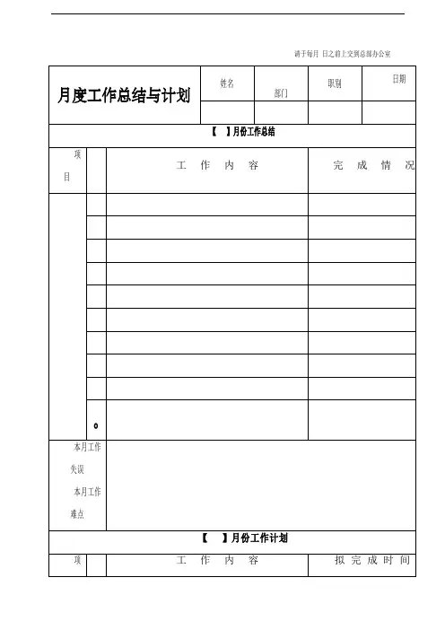 月度工作总结与计划表格-月度报表