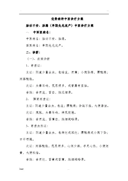 中医妇科优势病种中医诊疗方案