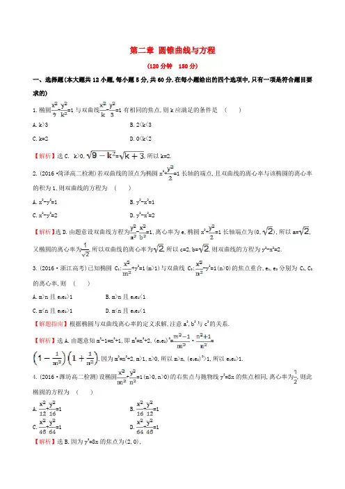 2017版高中数学 第二章 圆锥曲线与方程单元质量评估 新人教A版选修1-1