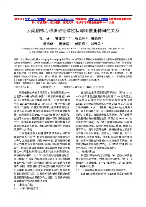 云南稻核心种质耐低磷特性间的相关性与籼粳生态差异(精)
