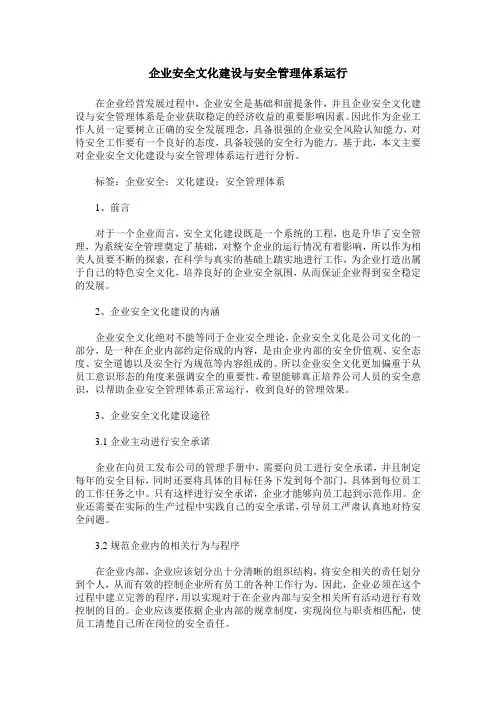 企业安全文化建设与安全管理体系运行