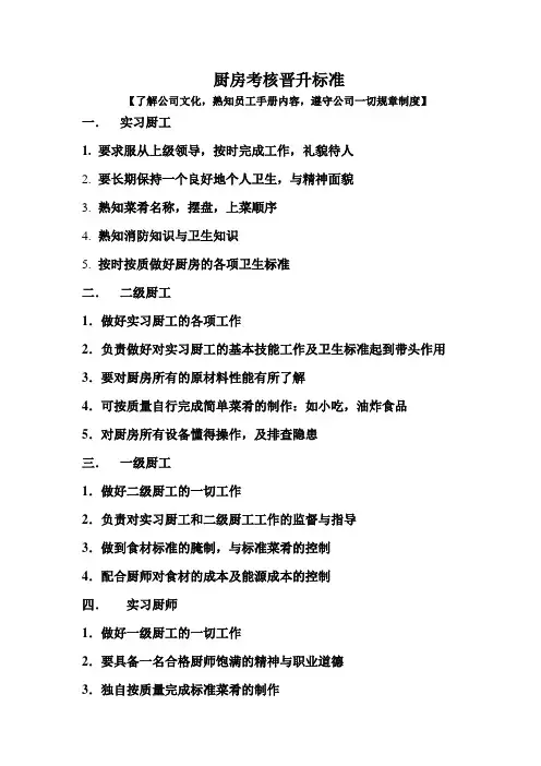 厨房考核晋升标准