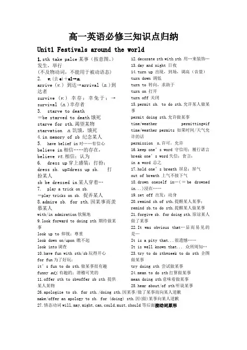 (推荐)高一英语必修三、必修四知识点归纳