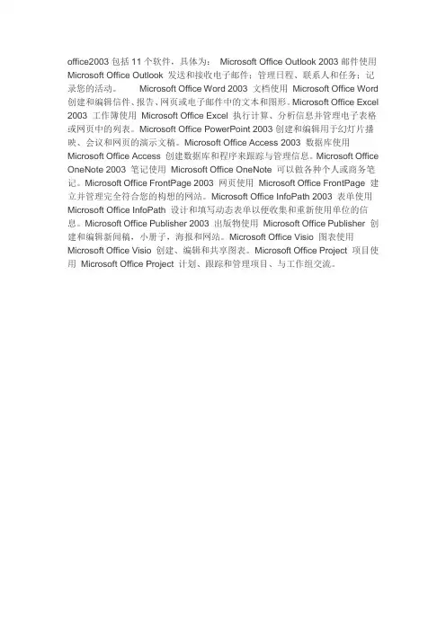 office2003包括11个软件