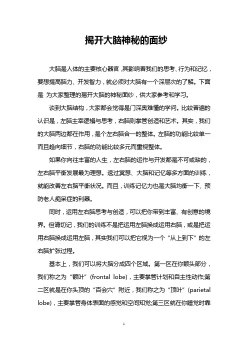 揭开大脑神秘的面纱