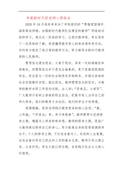 争做新时代好老师心得体会