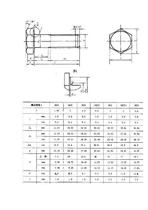 大六角头高强度螺栓规格表