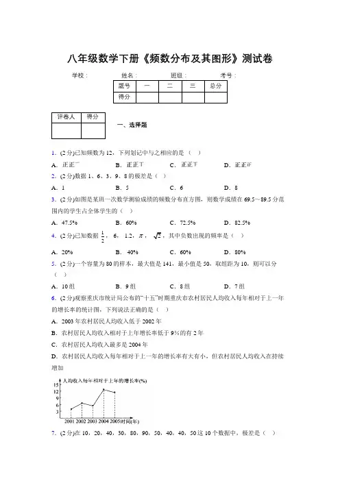 2019年秋浙教版初中数学八年级下册《频数分布及其图形》单元测试(含答案) (430)