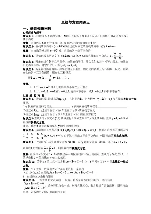 必修2 第三章 直线与方程知识点