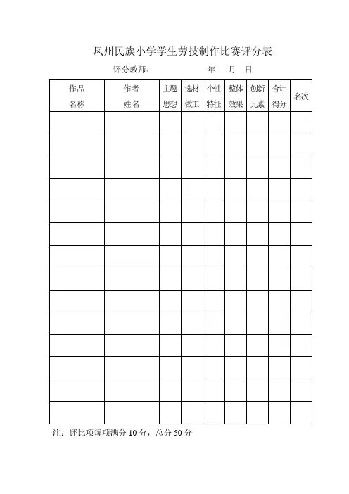 凤州民族小学学生劳技制作比赛评分表