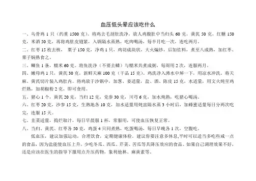 血压低头晕应该吃什么