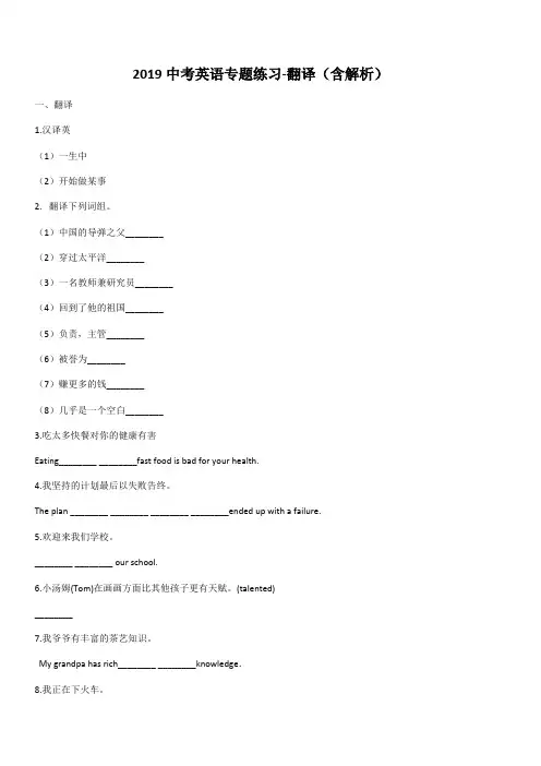 2019中考英语专题练习-翻译(含解析)