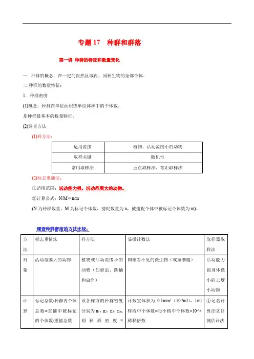专题17 种群和群落-2021年高考生物一轮复习知识点梳理与归纳