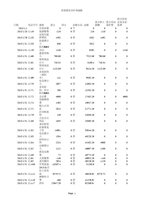 2013管理费用多栏式明细账