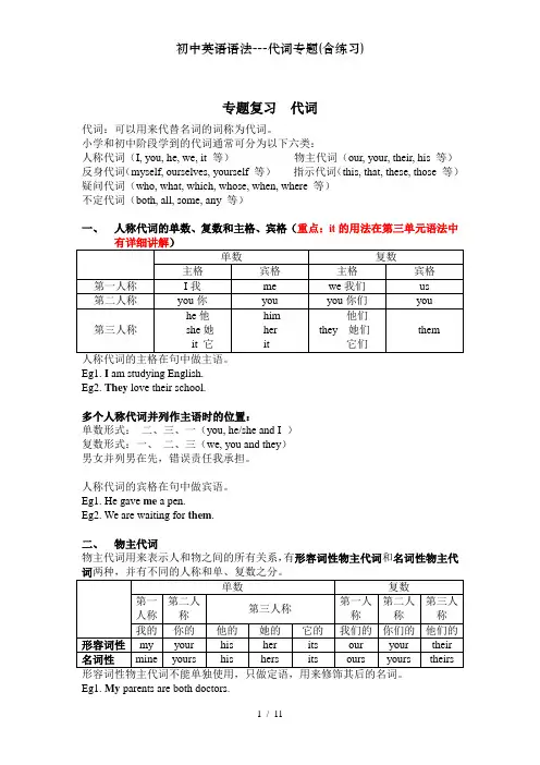 初中英语语法---代词专题(含练习)