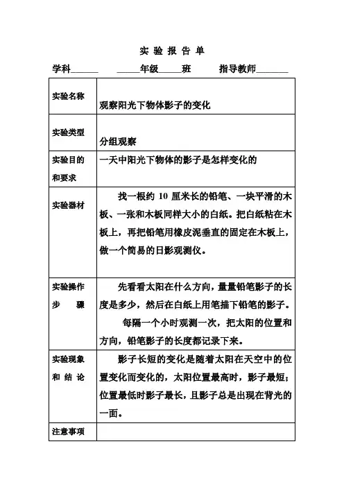 观察阳光下物体影子的变化