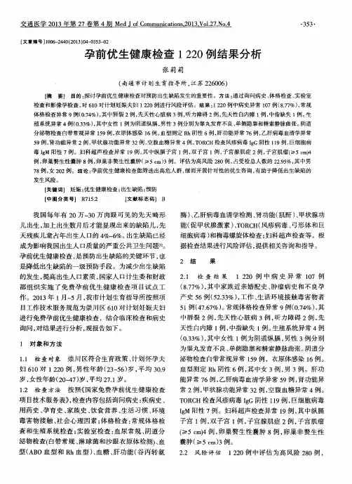 孕前优生健康检查1220例结果分析