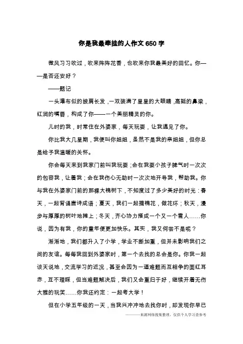 你是我最牵挂的人作文650字