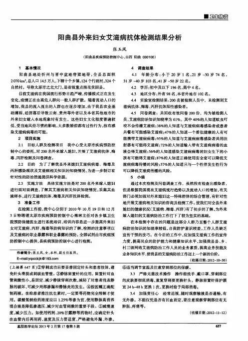 阳曲县外来妇女艾滋病抗体检测结果分析