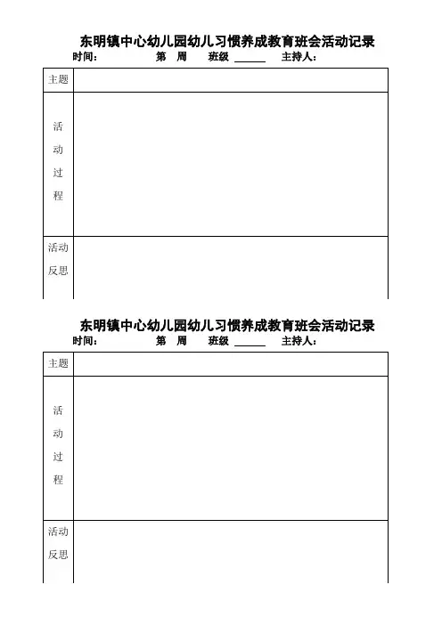 幼儿习惯养成教育班会活动记录