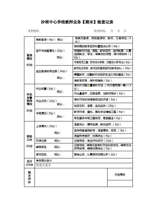 教师业务检查记录表