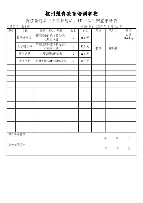 办公用品申请表