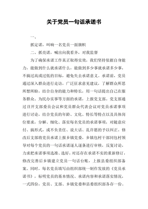 关于党员一句话承诺书