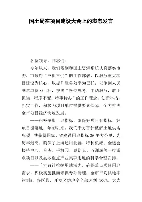 国土局在项目建设大会上的表态发言