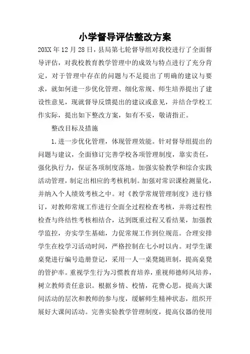 小学督导评估整改方案