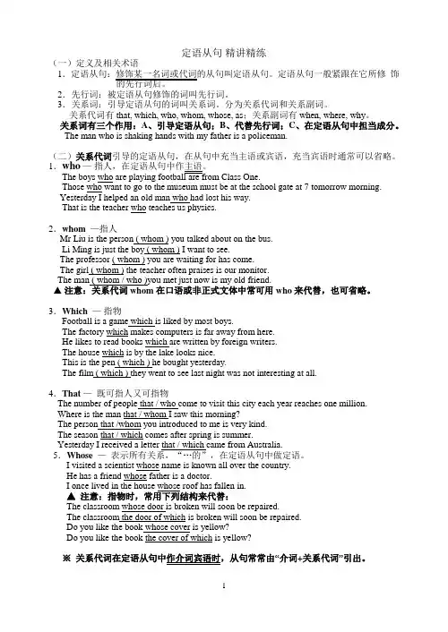 高一定语从句精讲精练