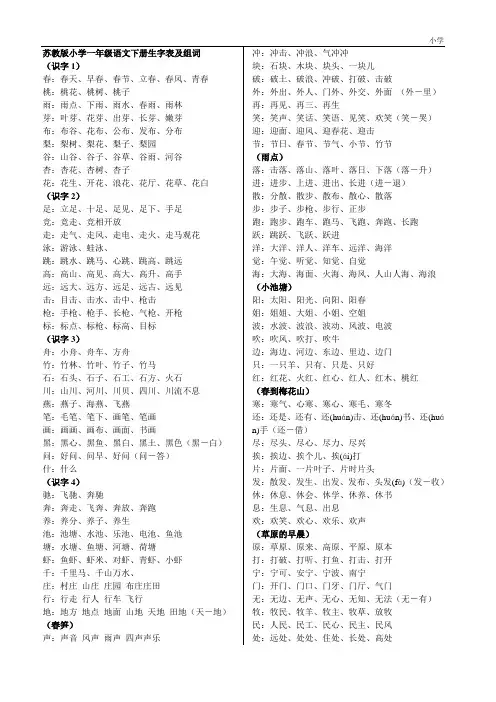 苏教版小学一年级语文下册生字表及组词