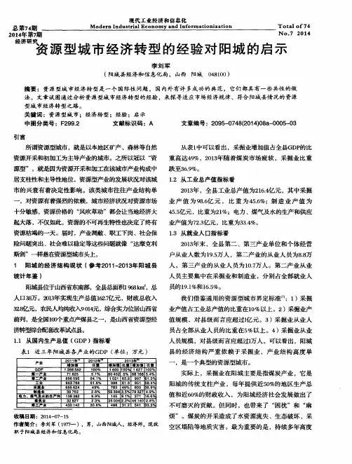 资源型城市经济转型的经验对阳城的启示