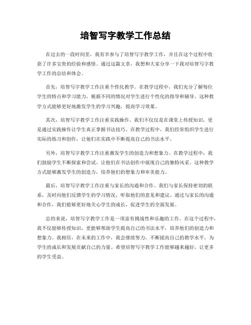 培智写字教学工作总结