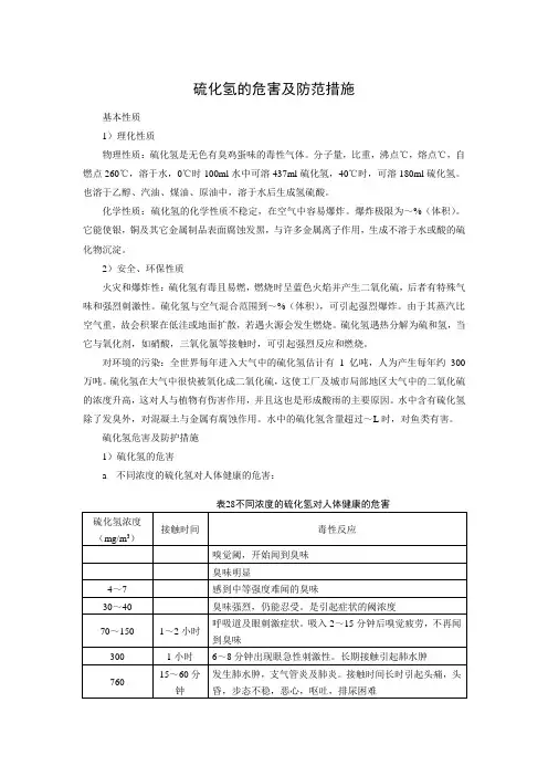 硫化氢的危害及防范措施