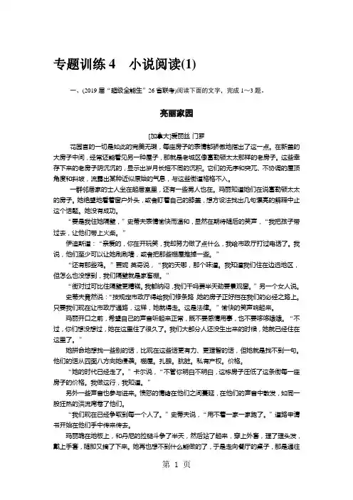 专题训练4 小说阅读(1)-教学文档