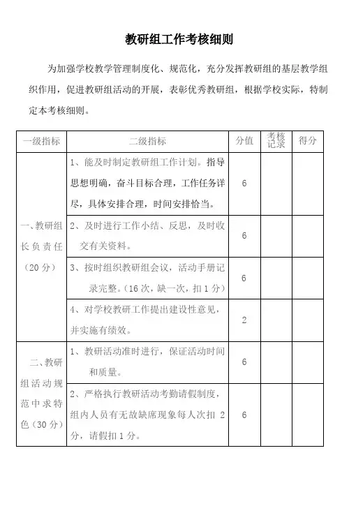 教研组考核细则[20160126