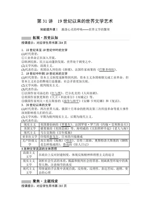 2021高考历史人民版教师文档-第31讲19世纪以来的世界文学艺术-含解析