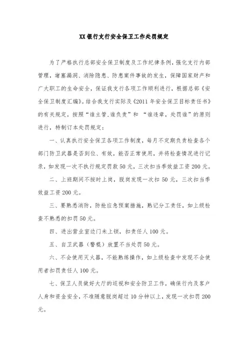 银行支行安全保卫工作处罚规定