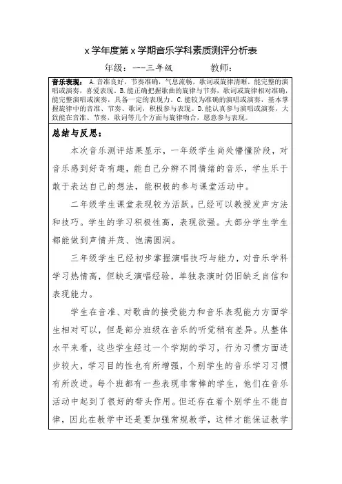 期末音乐测评 教师分析表