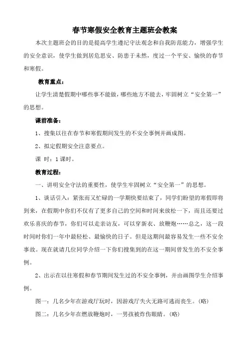 春节寒假安全教育主题班会教案