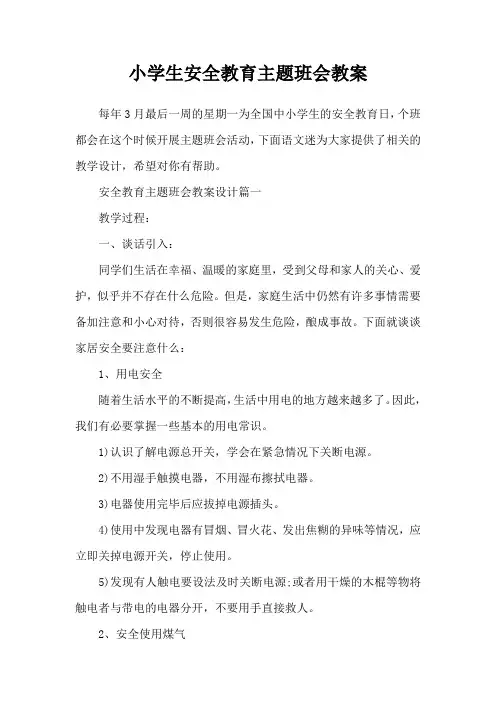 小学生安全教育主题班会教案